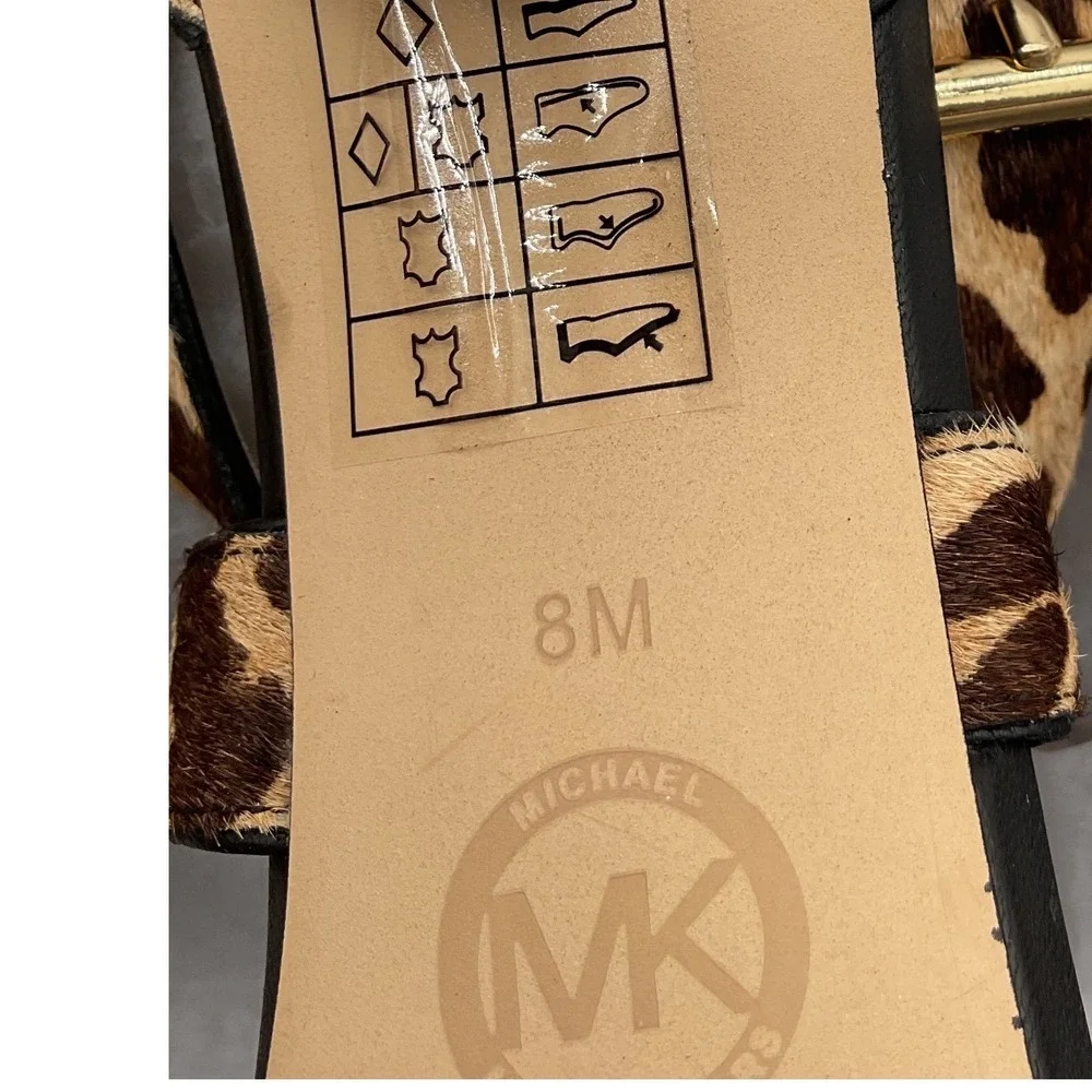 Michael Kors Leopard Calf Hair Platform Sandals Brown‎ Black Stiletto Heels 8M